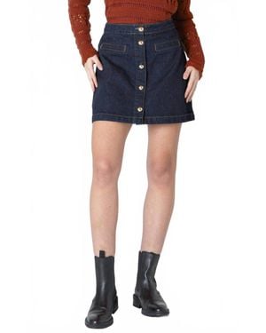 Dex Button Front Denim Mini Skirt - Blue