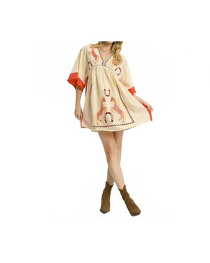 Style USA Western Horse Embroidered Dress - Natural