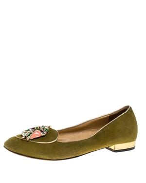 Charlotte Olympia Suede Capricorn Smoking Slippers - Green