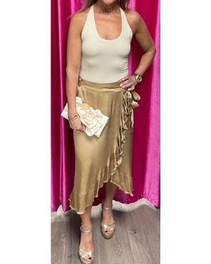 Dixie Camilla Satin Ruffle Midi Skirt - Red