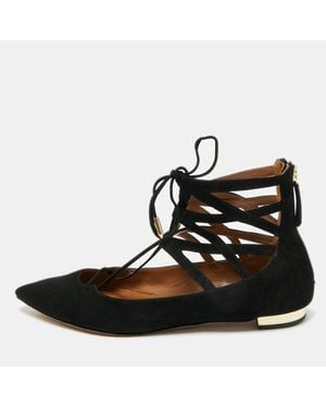 Aquazzura Suede Dancer Lace-Up Ballet Flats - Black