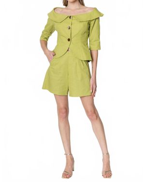 Zetaye Celeste Linen Cotton Blazer - Green