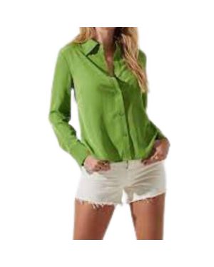Astr Romilda Button Up Open Back Top - Green