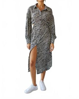Ghospell Ripple Cut Out Shirt Dress - Multicolor