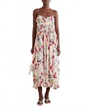 Ulla Johnson Clove Floral-Print Ruched Silk Maxi Dress - Pink