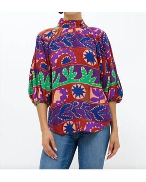 Oliphant Button Neck Blouse - Blue