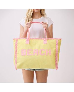 Fashnzfab Beach Letter Embroidery Terry Cloth Frayed Shoulder Tote Bag - Yellow