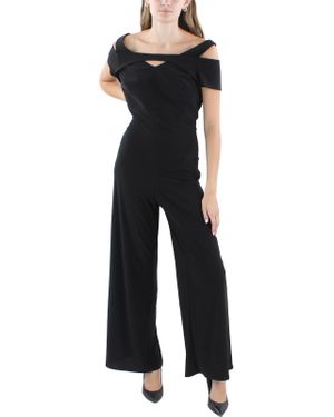 R & M Richards Petites Solid Polyester Jumpsuit - Black
