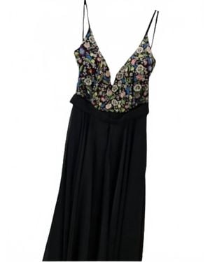 Jovani Embroidered Spaghetti Strap Evening Dress - Black
