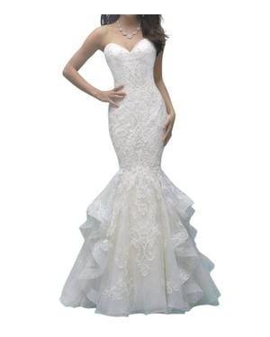 Allure Bridals Strapless Ruffled Lace Mermaid Wedding Gown - Gray