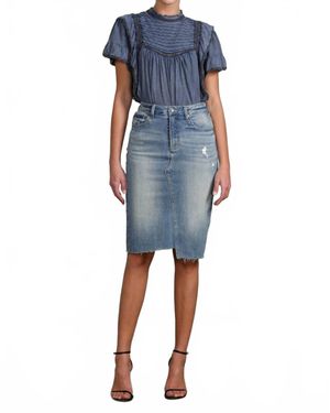 Insane Gene Jacy High Rise Stretch Raw Hem Knee Length Skirt - Blue