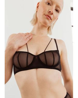 TRUEDAMES Sheer Mesh Balconette Bra With Underwire Support And Adjustable Straps - Black