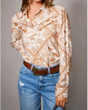 Blue B Western Design Button Up Top - Blue