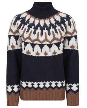 ERMANNO FIRENZE Geometric Pattern Knitted Wool Turtleneck Sweater - Blue