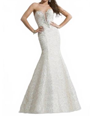 Rachel Allan Fitted Soft Tulle Mermaid Gown - White