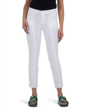 Kut From The Kloth Amy Crop Straight Leg- Roll Up Fray Jean - Blue