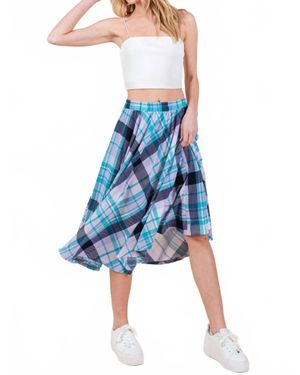 Emerald Collection Plaid Midi Skirt - Blue