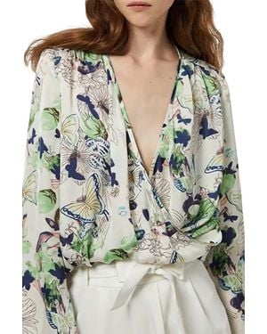 Fangyan Cardall Butterfly-Print Satin Blouse - Gray