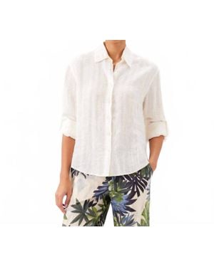 Karen Kane Stripe Linen Roll-Tab Shirt - White
