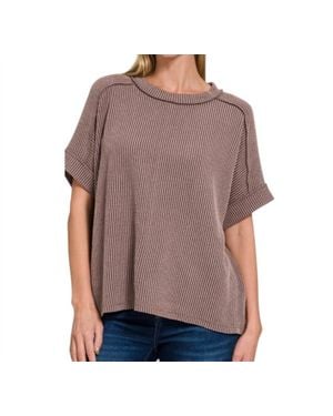Zenana Ribbed Round Neck Top - Purple