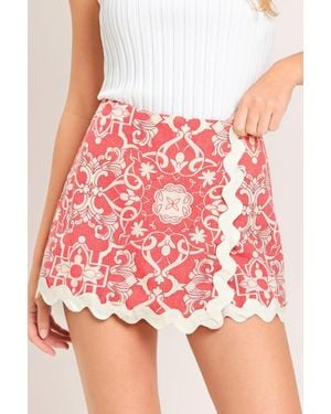 TRUEDAMES Beach Date Denim Skort - Red