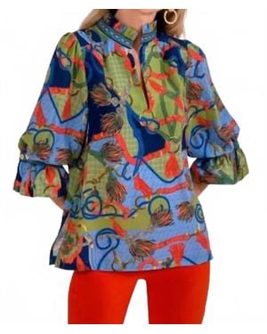 Gretchen Scott Ruffleneck Tunic Top - Blue