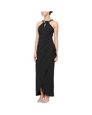 SLNY Embellished Halter Evening Dress - Black