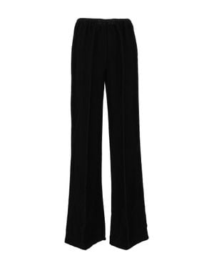 forte_forte Fluid Velvet Pants With Elastic Waistband And Two-Thousand Stripe Texture - Black