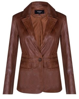 Infinity Leather One Button Leather Blazer Jacket-Newhaven - Brown