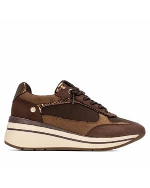 Xti Casual Suede Wedge Sneakers - Brown