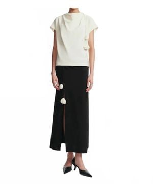 Lela Rose Fluid Crepe Drop Flower Cowl Neck Top - Black