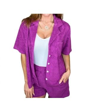 P.S. Kate French Terry Button Down Top - Purple