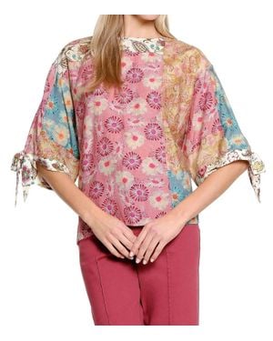 Tru Luxe Print Tie Sleeve Boxy Top - Pink