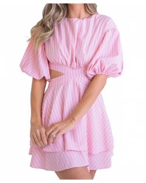 Karlie Stripe Poplin Cut-Out Tie Dress - Pink