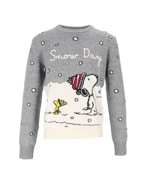 MC2 Saint Barth New Queen Peanuts Snow Day Embroidered Sweater - Gray