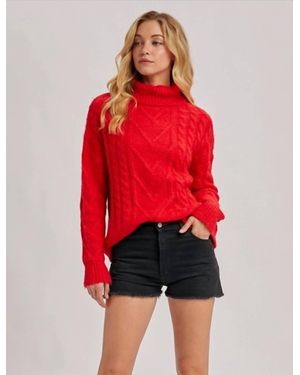 Bluivy Turtleneck Scallop Hem Sweater - Red