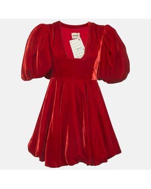 KHAITE Velvet Puff Sleeve Leona Mini Dress - Red
