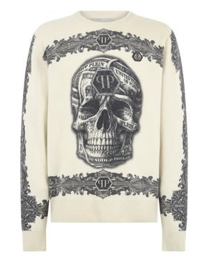 Philipp Plein Cashmere Pullover Baroque Skull - Gray