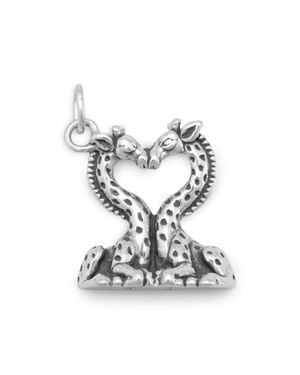 Fashnzfab Oxidized "I Long For You" Heart Shaped Giraffes Charm - White