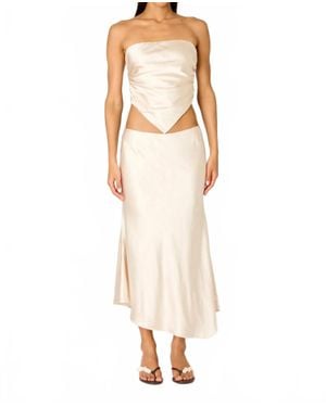 Nia Beatrice Satin Midi Skirt - Natural