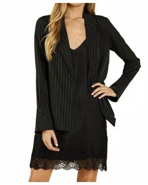 Honey Punch Power Hour To Happy Hour Striped Blazer - Black