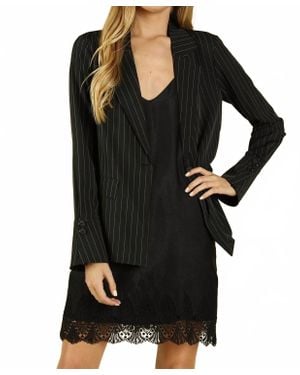 Honey Punch Power Hour To Happy Hour Striped Blazer - Black