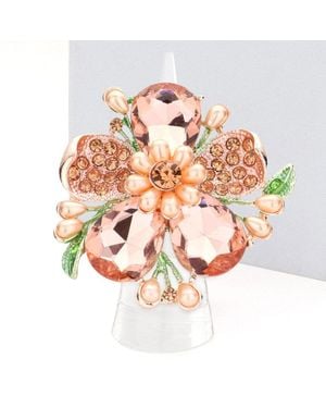 Fashnzfab Pearl Stone Embellished Oversized Flower Stretch Ring - Pink