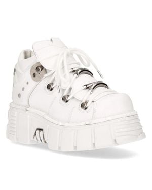 New Rock Leather Gothic Ankle Boots - White