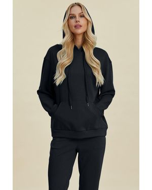 TRUEDAMES Full Size Air Scuba Drawstring Long Sleeve Hoodie With Kangaroo Pocket - Blue