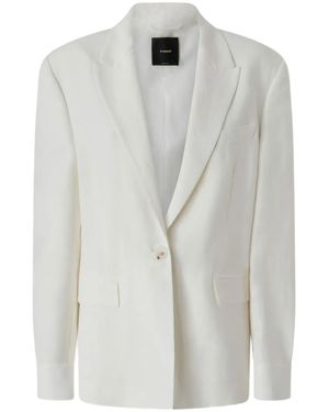 Pinko Umbrella Tailored Belted Viscose-Linen Blazer - Gray