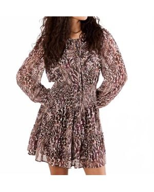 Apricot Feather Patchwork Ruffle Dress - Brown