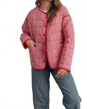 Buttermelon Buttoned Quilted Puffer Jacket - Red