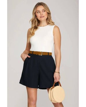 She + Sky High-Waisted Tailored Shorts - Blue
