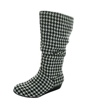 Masseys Houndstooth Faux Suede Mid-Calf Boots - Black